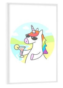 Poster with white frame "Unicorn Chill" artboxONE Framed Poster