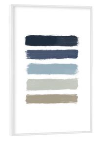 Poster with white frame "Blue & Taupe Stripes" artboxONE Framed Poster