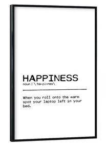 Poster with black frame "Happiness Quote" artboxONE Framed Poster