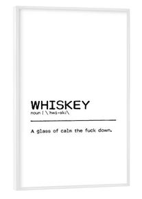Poster with white frame "Whiskey Quote Uncensored" artboxONE Framed Poster