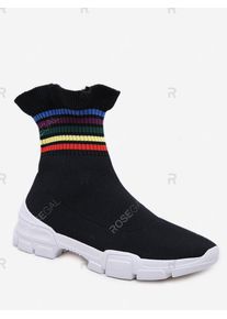 Striped Frilled Hem Lounge Sock Boots