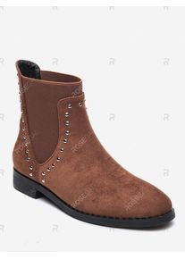Stud Trim Round Toe Faux Suede Chelsea Boots