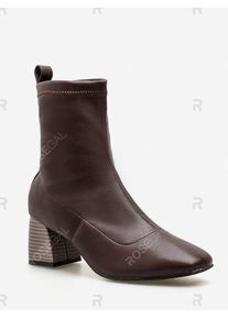 Stacked Heel PU Leather Ankle Boots