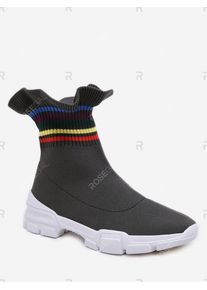 Striped Frilled Hem Lounge Sock Boots