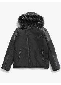 Faux Fur Hoodie Zipper Patchwork Parka Coat