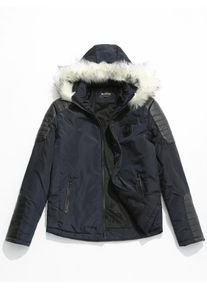 Applique Faux Fur Hoodie PU Parka Coat