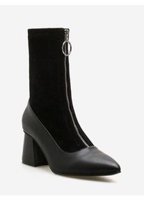 O-ring Zip Block Heel Pointed Toe Mid Calf Boots