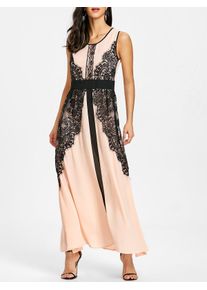 Lace Panel Long Evening Dress