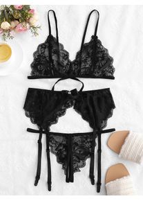 Ensemble de Lingerie Festonné en Dentelle avec Jarretière