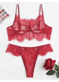 Ensemble de Lingerie Festonnée en Dentelle à Armature