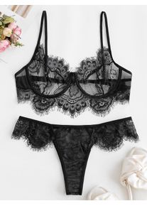 Ensemble de Lingerie Festonnée en Dentelle à Armature