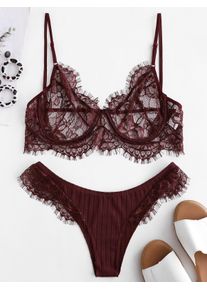 Ensemble de Lingerie Côtelée en Dentelle à Armature