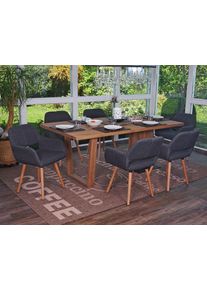 6er-Set Esszimmerstuhl HWC-A50 II, Stuhl Küchenstuhl, Retro 50er Jahre Design ~ Textil, grau, helle Beine