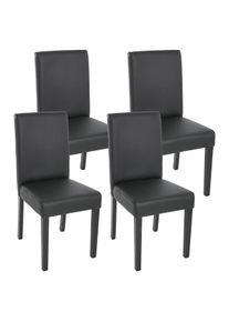 4er-Set Esszimmerstuhl Stuhl K&uuml;chenstuhl Littau ~ Kunstleder, schwarz matt, dunkle Beine