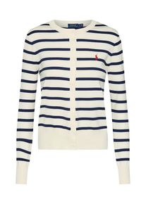 Polo Ralph Lauren, Dames Gebreid vest 'STRIPE CARDI-LONG SLEEVE-SWEATER', beige / navy