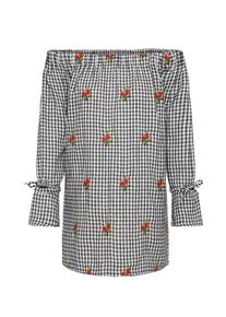 boohoo, Dames Jurk 'Rita Gingham Embroidered Shift', zwart / wit