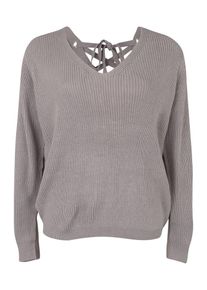 Urban Classics Curvy, Dames Trui 'Ladies Back Lace Up Sweater', grijs