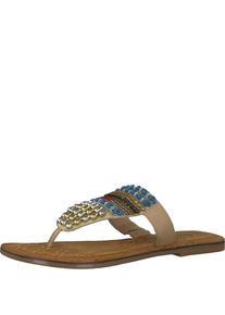 Tamaris, Dames Teenslipper, beige / blauw / goud