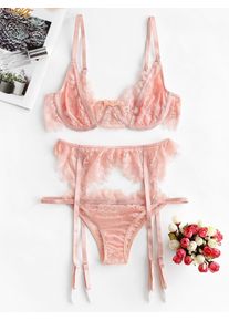 Ensemble de Lingerie en Dentelle à Armature avec Jarretelle