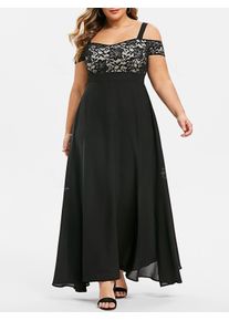 Plus Size Open Shoulder Lace Insert Evening Maxi Dress