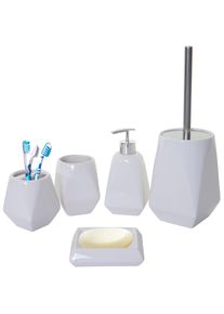 5-teiliges Badset HWC-C71, WC-Garnitur Badezimmerset Badaccessoires, Keramik ~ weiß