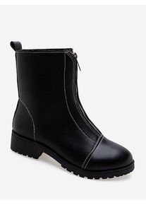 Front Zip Mid Heel Ankle Boots