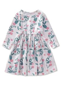 Girls Floral Print High Waist Long Sleeve Dress