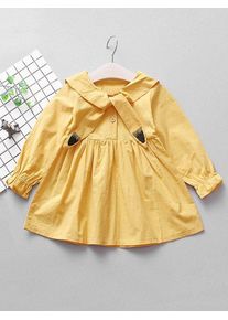 Girls Cat Design Poet Sleeve A Line Dress