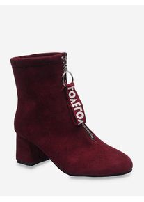Letter O-ring Zip Chunky Heel Ankle Boots