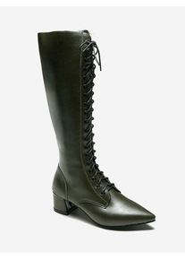 Zipper Back Knee High Pointed Toe Boots