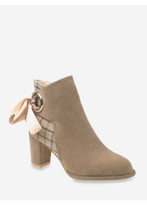Plaid Panel Tie Back High Heel Boots