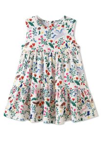 Girls Tiny Flower Ruffle Hem Sleeveless Dress