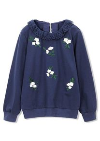 Girls Swiss Embroidery Flower Sweatshirt