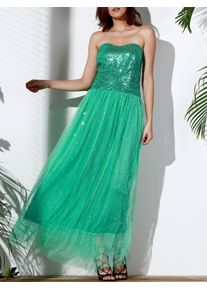 Strapless Bandeau Sequin Long Swing Prom Evening Dress