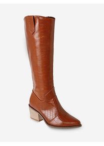 Animal Embossed Pointed Toe Knee High Boots