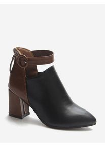 Contrast Buckle Cut Out PU Ankle Boots