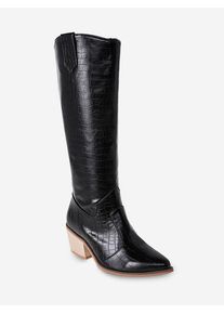 Animal Embossed Pointed Toe Knee High Boots