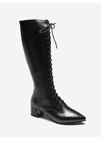 Zipper Back Knee High Pointed Toe Boots