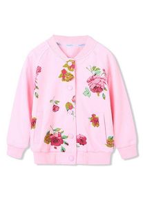 Girls Floral Print Pockets Snap Button Up Jacket