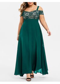 Plus Size Open Shoulder Lace Insert Evening Maxi Dress