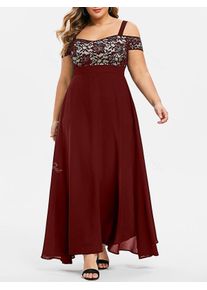 Plus Size Open Shoulder Lace Insert Evening Maxi Dress
