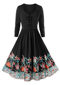 Plus Size Lace Up Embroidered Evening Dress