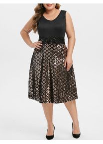Plus Size Lace Insert Sequin Midi Evening Dress