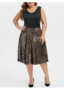 Plus Size Lace Insert Sequin Midi Evening Dress