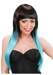 Widmann Lange Haare Perücke gestreift schwarz-blau