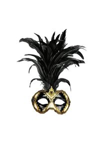 maskworld Galetto Colombina scacchi bianco nero piume nere - Venetian Mask
