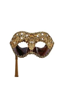 maskworld Colombina 1/2 macrame cuoio con bastone - Venetian Mask