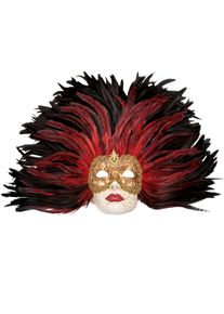 maskworld Piuma rossa Grande Volto stucco oro Venetian Mask