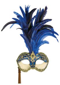 maskworld Galetto Colombina stucco craquele blu con bastone - Venetian Mask
