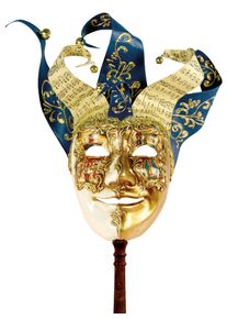 maskworld Jolly Carte Maschile oro bianco con bastone - Venetian Mask